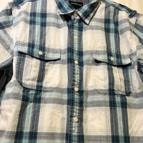 Men’s Calvin Klein Large Button Down Checkered Shirt in Blue - Picture 4 of 13